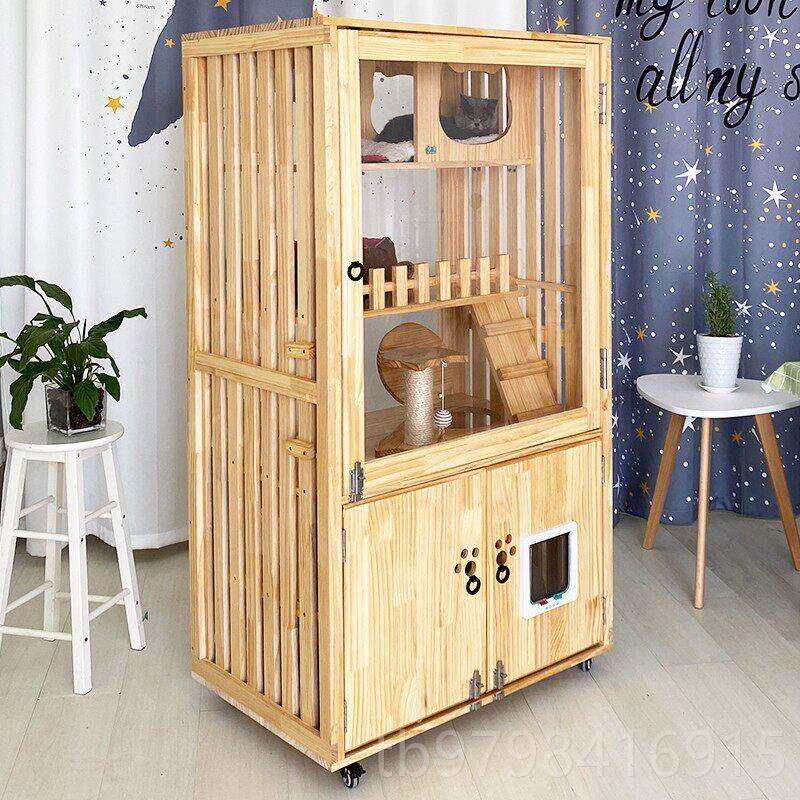 正品豪华别盆墅自带猫砂猫实木柜子两层带笼私房餐饮玩具猫专卖串
