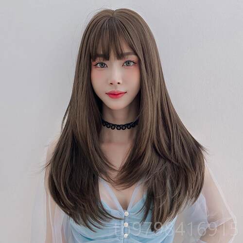 正品假发长发自然全头女套脸韩式假发气修时尚齐浏海发尾内质扣长