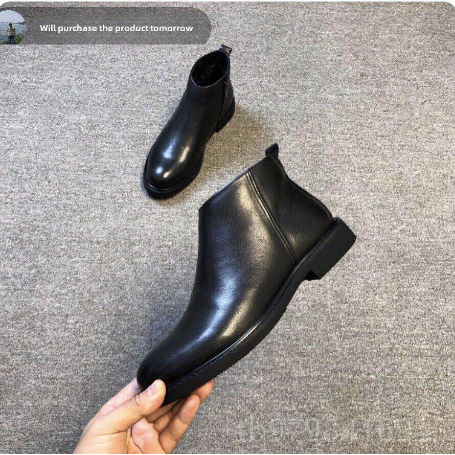 正品1111商务休闲软皮鞋款高帮侧拉炼男士黑版色鞋板新韩休闲男皮