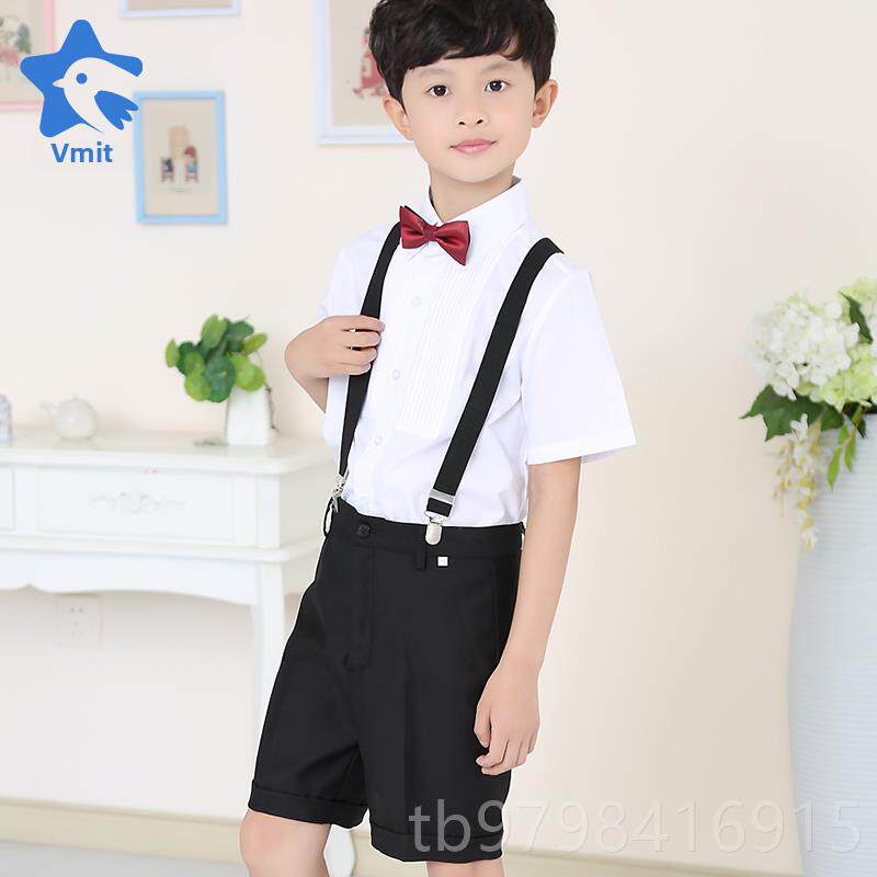 正品男童短装袖白衬纯黑西色短裤套装衫夏季儿童装衬衣礼服表演出