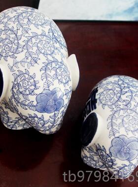 正品景德镇陶瓷一对大象喜字摆件工品装视酒艺电柜客厅家居饰摆设