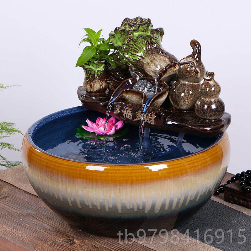 正品景德流水陶瓷龟鱼缸喷镇泉景观居鱼家缸大缸碗莲花盆小金鱼盆