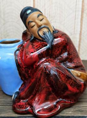 陶瓷太白醉酒李白诗仙摆件diy盆景小盆裁创意饰品客厅玄关摆设品