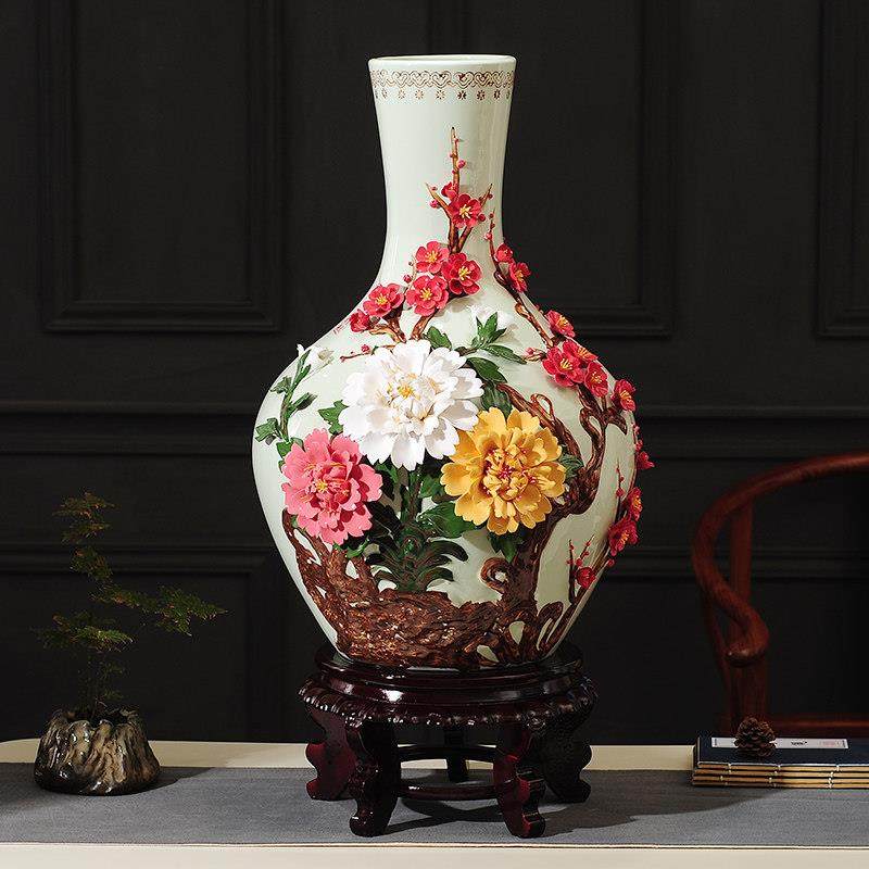 景德镇新中式陶瓷花瓶手工瓷器花开富贵落地大摆件客厅电视柜饰品,家居饰品,花瓶,淘宝优惠券,粉丝福利购,淘宝优惠卷