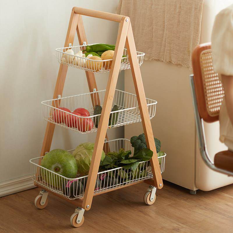 实木移动小推车家用厨房收纳蔬菜架储物用品整理架多层放菜置物架,收纳整理,家用收纳手推车,淘宝优惠券,粉丝福利购,淘宝优惠卷