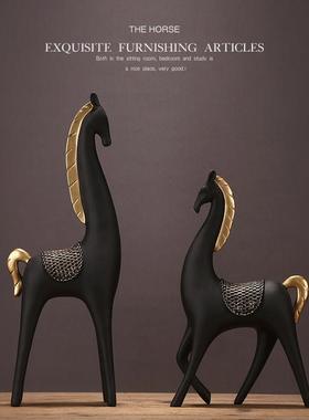新中式树脂马摆件装饰品创意办公室客厅电视柜摆设玄关现代轻奢