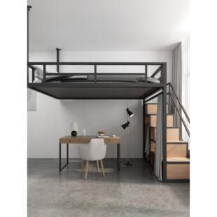 新款单身小公寓高架床铁艺单双人床创意设计覆式二楼床空间阁楼床