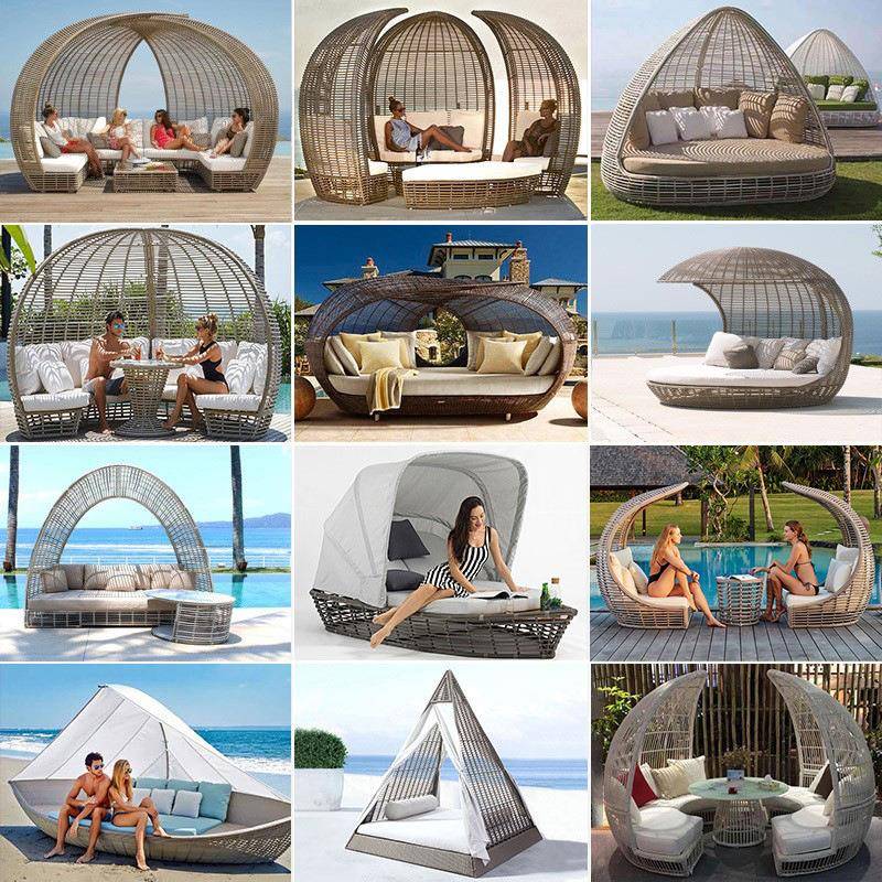 户外藤编沙发组合酒店会所圆床庭院露天阳台家具民宿室外泳池躺床