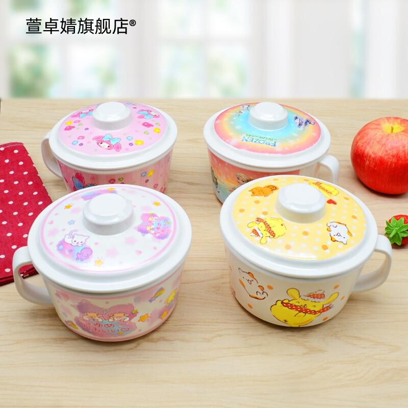 五和密胺餐具卡通大中小号杯碗 带盖泡面碗食堂打饭带饭仿瓷好洗