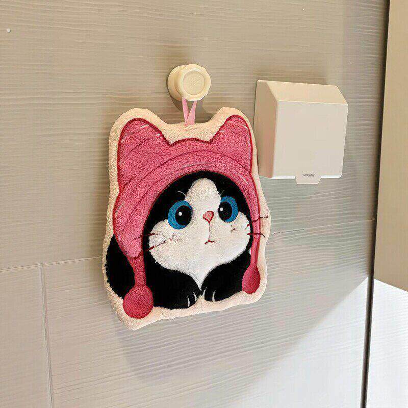 猫咪擦手巾挂式毛巾厨房手帕超强吸水加厚卫生间手布可爱高颜值