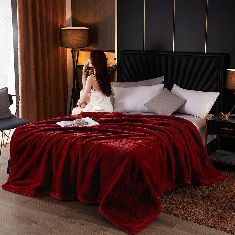 2024新款10斤仿裘皮皮草貂皮毛毯轻奢婚庆拉舍尔毛毯双层加厚超柔