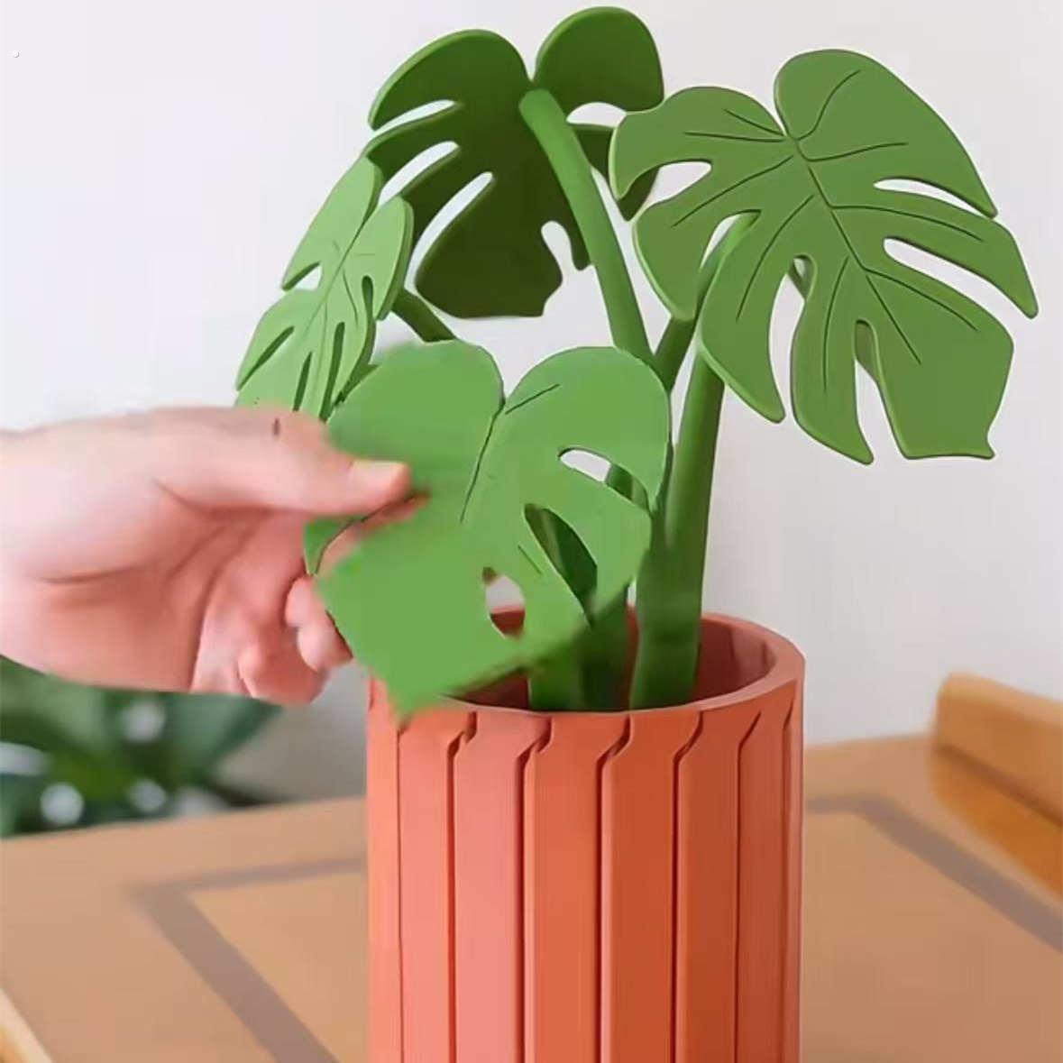 彷真绿色植物杯垫餐桌摆件彷真植物盆栽家用厨房磁吸隔热垫树叶防