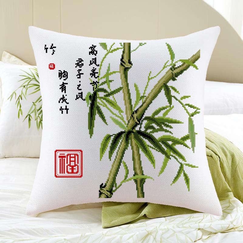 高级感十字绣抱枕十字绣花卉梅兰竹菊竹子客厅沙发汽车靠垫自己绣