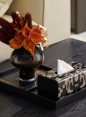 韩式白领生活设计风格黑白灰家俱店装饰摆饰拼图纸巾盒托盘艺术感