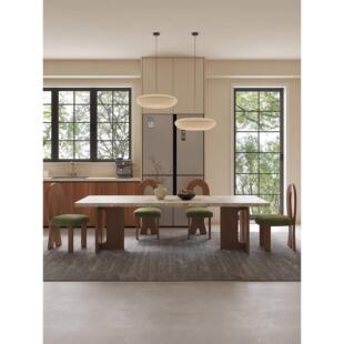 斐度法式覆古风下挂岩板餐桌中古风设计师家用饭桌实木长方形餐桌