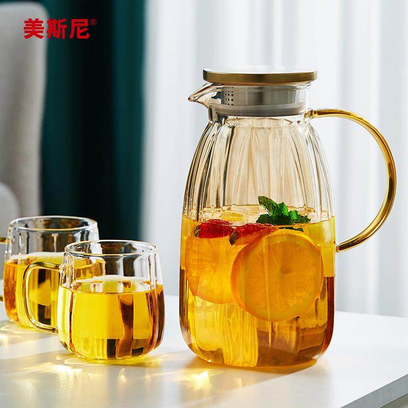 美斯尼冷水壶玻璃耐高温家用夏天冷水壶大容量凉白开 水杯茶具套