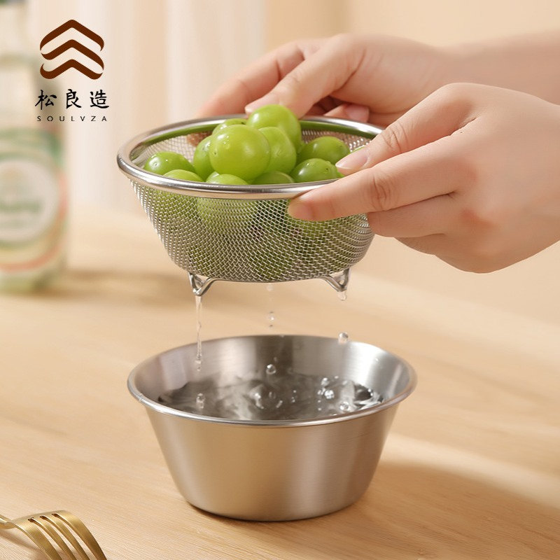 304迷你不锈钢淘米洗菜水果盆漏网筛过滤果篮沥水篮备餐料理碗