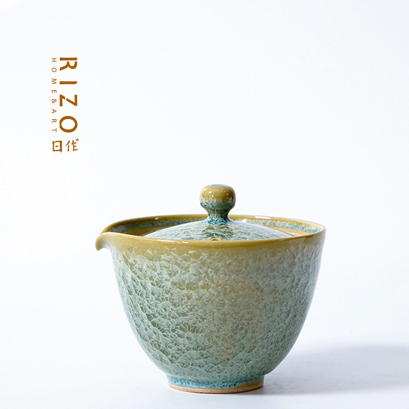 日本进口清水烧花结晶釉手工盖碗杯 手抓宝瓶陶瓷泡茶壶