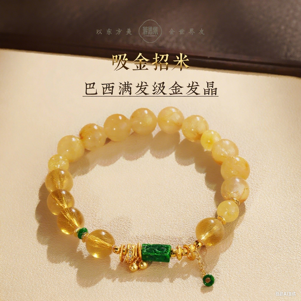 天然满发金发晶水晶翡翠手链女