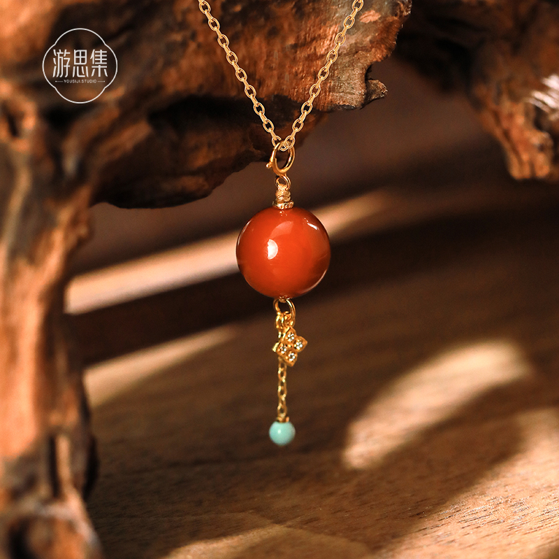 川料天然火焰纹南红玛瑙12mm吊坠