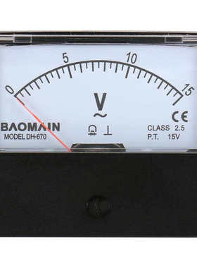 Baomain 电压表 DH-670 DC 0-15V 矩形 2.5 级模拟面板电压表