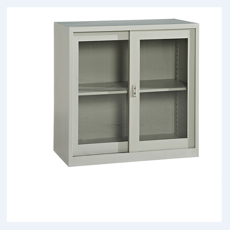 文件柜矮柜玻璃移门书柜办公室玻璃文件推拉铁皮柜小钢制储物柜子