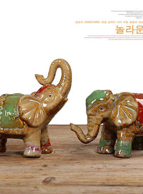 陶瓷摆件 蓝色绿色小象可选 陶瓷窑变釉 家居室内摆设品 A-211