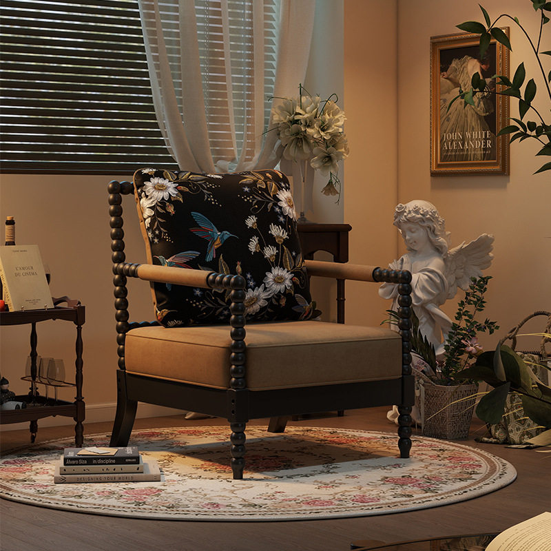 美式复古沙发椅中古风珍珠椅法式高级感客厅休闲实木单人椅老虎椅,住宅家具,沙发椅,淘宝优惠券,粉丝福利购,淘宝优惠卷