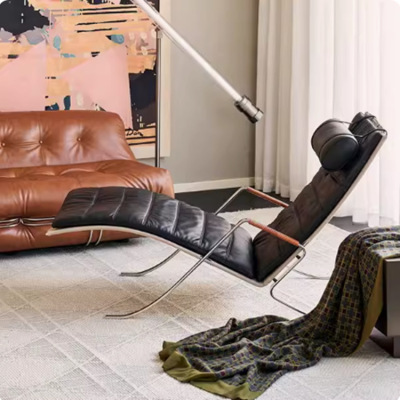 不锈钢躺椅简约真皮休闲椅