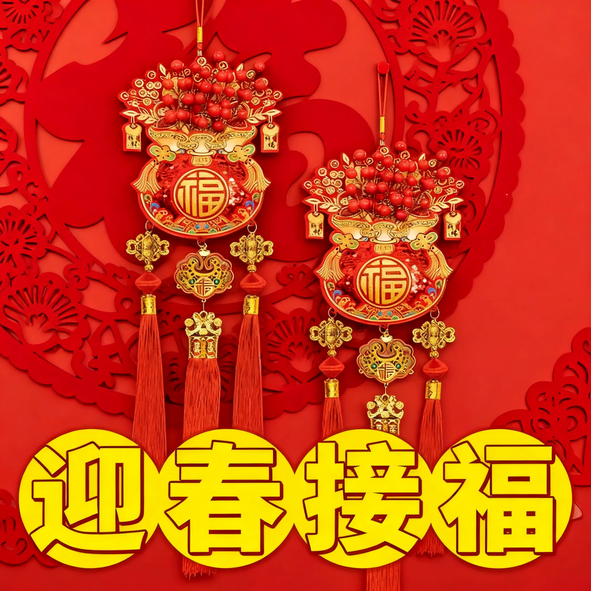 马年福临过年喜庆挂串福字
