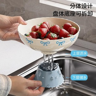 可沥水拖盘干果盘零食摆放盘 高脚水果沥水篮厨房家用水果收纳新款