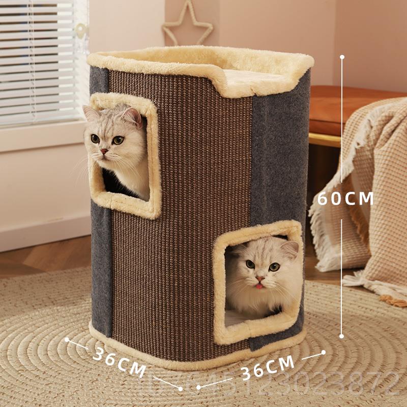 高档猫窝猫别墅冬季保暖小猫咪屋双层抓板剑麻桶封闭房式猫猫子猫