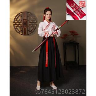 高档初中生古装侠客侠女的舞蹈演出汉服成武中国风班骁服人雪龙吟