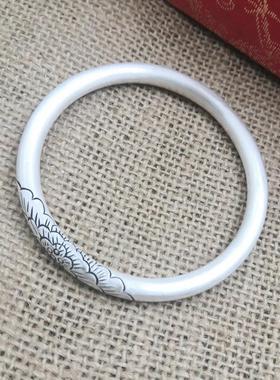 高档足999光复古银文艺手工纯手镯哑闭口牡丹花女款民族风定做手