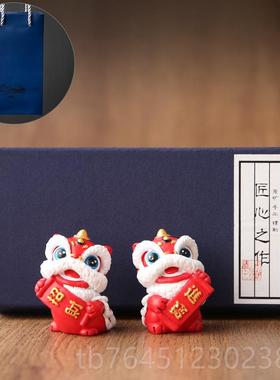 高档新式国风中中招财进宝醒狮石狮子一办公室桌面家居装饰对品小
