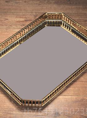 高档现代美式欧式水古典轻奢北欧镜托面收纳化妆品饰首盘客厅摆件