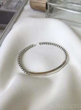 高档日韩创意S925管纯银简约复古做手旧麻花绞方个性工手镯绳手饰