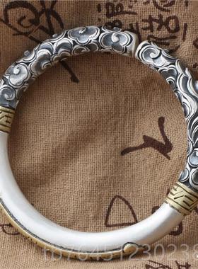 高档齐天圣悟空银纯手工手镯金大箍棒足银手镯999纯银情侣古手环