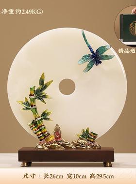 高档新中新式饰报平安扣家居装高级竹感客厅珐琅彩玉石摆件乔迁居