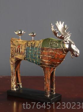 高档诗栖居浪件漫田园驯鹿摆美式复古软装饰品书房意橱玄关柜装饰