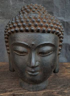 高档佛头关摆佛件首禅意释迦牟佛像尼茶室玄客厅民俗怀旧工艺家居