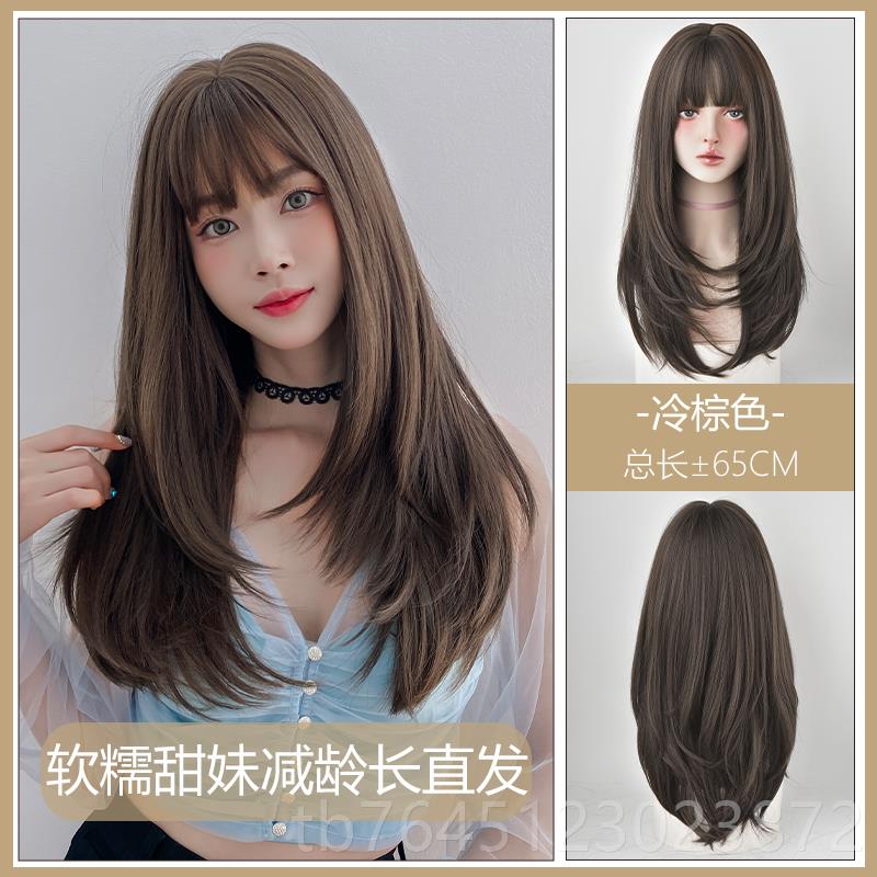 高档假发女长发 自空然全套式网红气头刘海微蓬松修脸卷大波浪长
