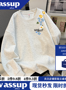 WASSUP秋冬季2026美式字母花卉宽松情侣男女休闲圆领慵懒百搭卫衣
