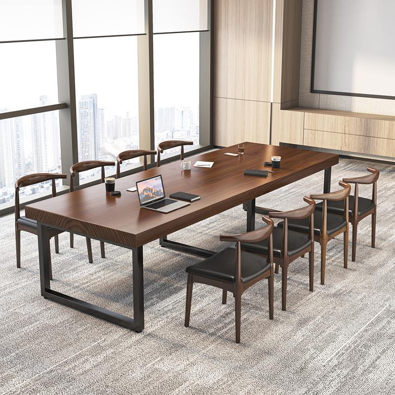 实木会议桌大型简约现代loft工作台开会长条桌办公室洽谈桌椅组合