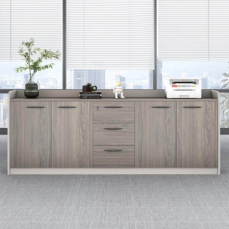 现代简约办公矮柜胡桃色落地文件柜可定制移动储物柜会议室茶水柜