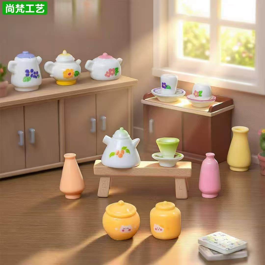 微景观创意仿真茶壶罐子盘子 娃娃屋diy装饰品配件迷你桌面小摆件