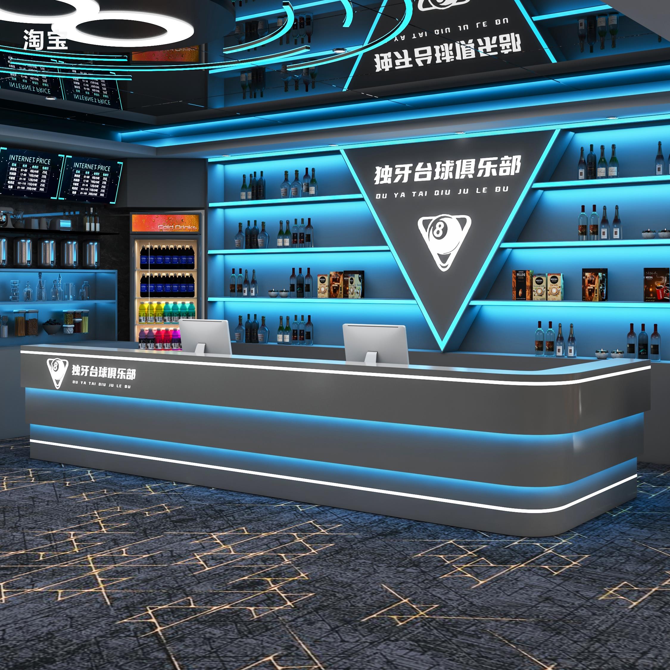 工业风台球厅收银台酒吧吧台网咖健身房前台酒店接待柜台转角定制
