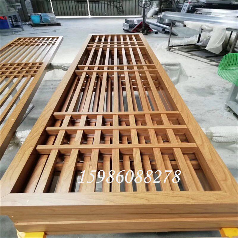 铝合金窗花挂落屏风铝格栅木纹花格隔断中式仿古门窗方通吊顶定制