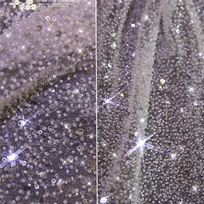 台岛重工钉珠鱼鳞亮片闪亮刺绣渐变蕾丝m170婚纱礼服衣裙装饰布料