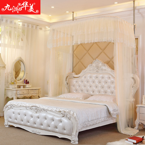 弧型导轨蚊帐1.8m1.5米床双人家用可伸缩支架公主风1.2米加密加厚